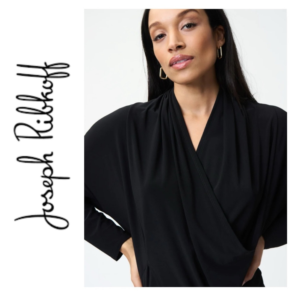 JOSEPH RIBKOFF Wrap Style Tunic Top Black Size 10